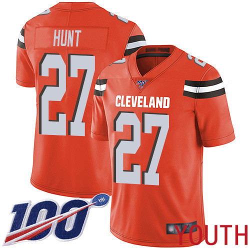 Cleveland Browns Kareem Hunt Youth Orange Limited Jersey #27 NFL Football Alternate 100th Season Vapor Untouchable